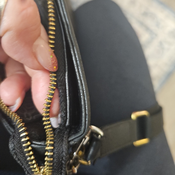 Lodis Black Textured Leather Bag with Gold Zipper - Picture 4 of 5